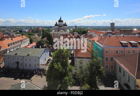 Upper Town with Alexander Nevsky Cathedral, Aleksander Nevski Katedraal, seen from the tower of the Toomkirik cathedral, Tallinn Stock Photo