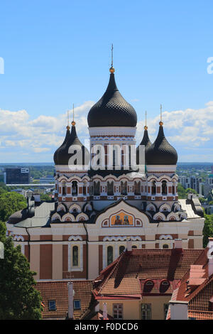 Alexander Nevsky Cathedral, Aleksander Nevski Katedraal, seen from the tower of the Toomkirik cathedral, Tallinn, Estonia Stock Photo