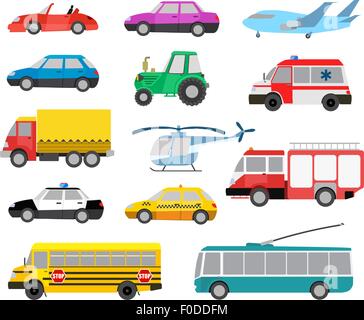 set of cartoon cute cars and vehicles. vector illustration Stock Vector