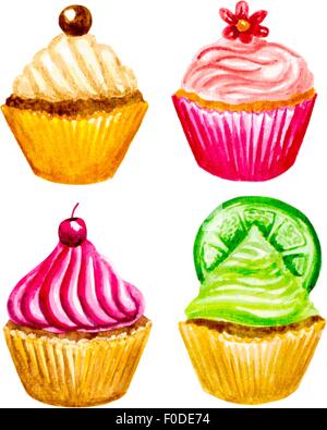 set of vectorized watercolor cupcakes Stock Vector