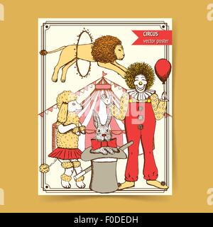Sketch circus in vintage style, vector poster Stock Vector