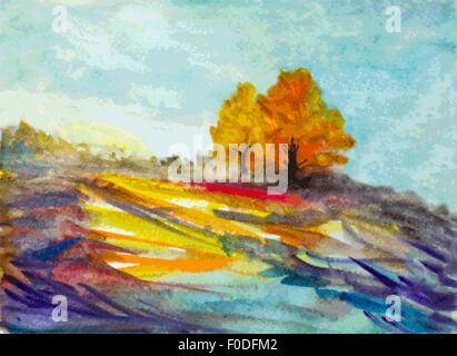 autumn trees vector illustration. watercolor landscape Stock Vector
