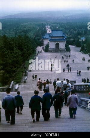 geography / travel, China, Nanjing, building, staircase to the mausoleum for Sun Yat-sen, built 1926 - 1929, October 1965, 1960s, 60s, 20th century, Nanking, tomb, tombs, mausoleum, mausoleums, Sun Yat sen (1866 - 1925), stairway, staircases, stairways, flight of stairs, outside staircase, visitor, visitors, walking, walk, East Asia, Far East, Asia, architecture, grave, graves, burial place, burial ground, burial site, building, buildings, historic, historical, people, Additional-Rights-Clearences-Not Available Stock Photo