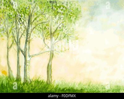 birch trees watercolor vector illustration. abstract nature background Stock Vector