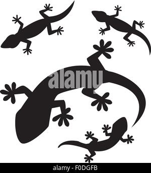 set of lizards silhouettes, isolated on white background Stock Vector