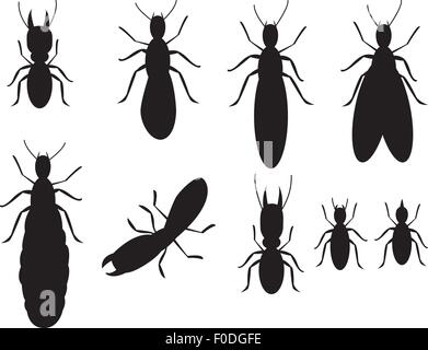 Set of Black silhouettes termites on a white background Stock Vector
