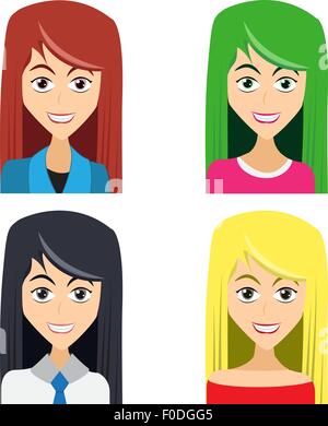cute illustrations of beautiful young girls with various wears and hair colors Stock Vector