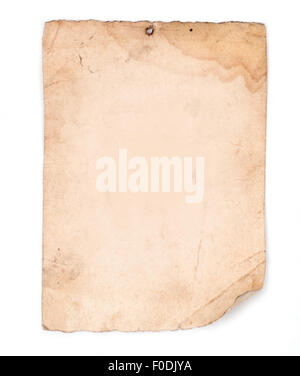 brown old paper isolated on white background Stock Photo