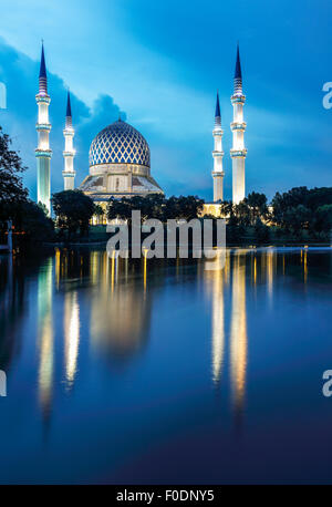 The Blue Mosque of Shah Alam, Malaysia during twilight. Stock Photo