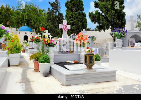 Greek orthodox graveyard on the island of Santorini Greece Stock Photo