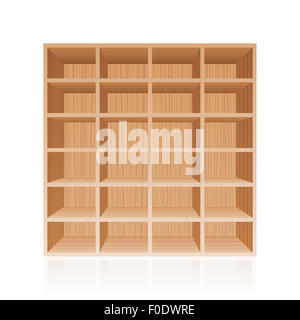 Rack or bookshelf - wooden texture optic - with twenty four empty cubbyholes. Illustration on white background. Stock Photo