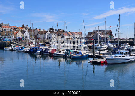 Boats moored in picturesque fishing village of Anstruther in East Neuk of Fife, Scotland Stock Photo