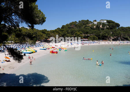 View over beach, Cala Galdana, Menorca, Balearic Islands, Spain, Europe Stock Photo