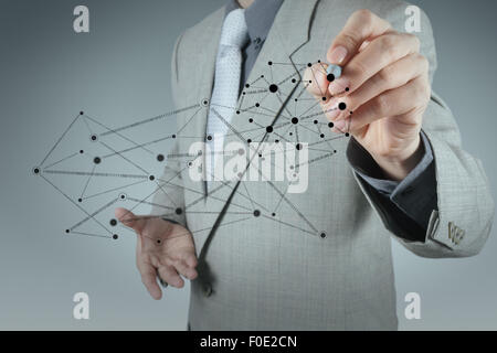 businessman working with new modern computer show social network structure Stock Photo