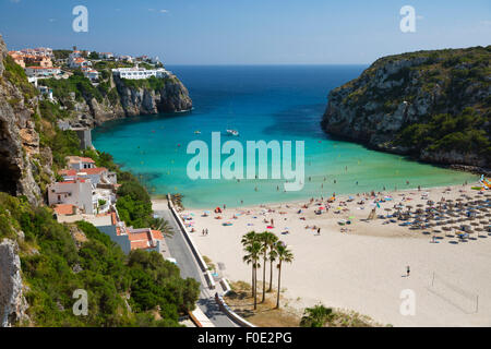 View over beach, Cala en Porter, South East Coast, Menorca, Balearic Islands, Spain, Europe Stock Photo