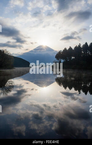Mt. Fuji amd Lake Tanuki in Japan Stock Photo