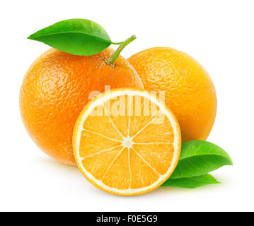 Fresh oranges isolated on white Stock Photo
