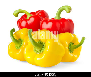 Red and yellow bell peppers isolated on white Stock Photo