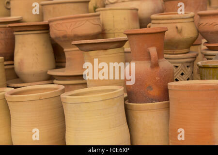 Handmade moroccan clay dishware in a pottery shop near Tiznit, in Morocco Stock Photo