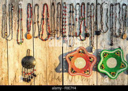 Souvenirs for sale in a small village in the Amazon rain forest near Iquitos, Peru Stock Photo