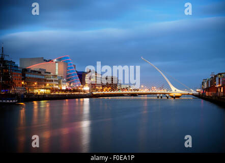 Samuel Beckett Bridge is a cable-stayed bridge in Dublin, joins Sir John Rogerson's Quay on the south side of the River Liffey Stock Photo
