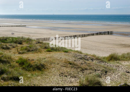 Wooden Breakwaters on Blériot Plage beach, Pas-de-Calais, France Stock Photo