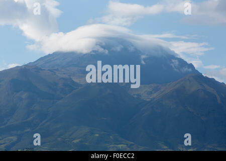 Panorama of the countryside and the Imbabura volcano. Otavalo in Ecuador Stock Photo