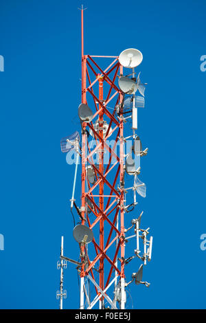 Communication Tower on blue sky background in Cartagena, Colombia Stock Photo
