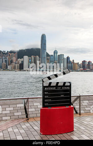 Kowloon, Hong Kong - August 13,2015: Avenue of Stars, modelled on the Hollywood Walk of Fame, is located along the Victoria Harb Stock Photo