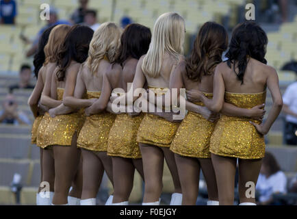 August 11, 2015: The Laker girls pose for a team shot before Laker Night at  Dodger Stadium before the game between the Washington Nationals and the Los  Angeles Dodgers, Dodger Stadium in