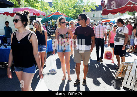 Tourists visit Cazals market day every Sunday The village of Cazals is a small village located in south west of France. Stock Photo