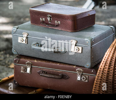 Old suitcases stacked up, vintage Stock Photo