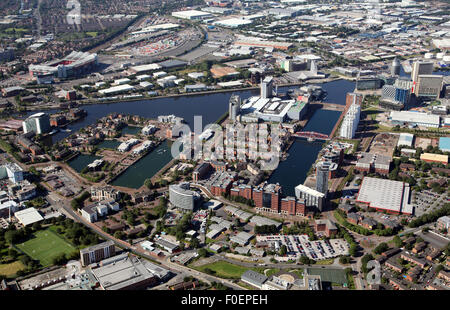aerial view of Salford Quays near Manchester Stock Photo