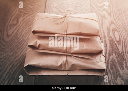 vintage style parcels wrapped with rope Stock Photo