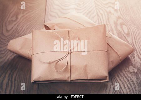 vintage style parcels wrapped with rope Stock Photo