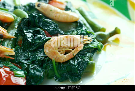 Jamaican Callaloo spinach with Shrimp -  popular Caribbean dish Stock Photo