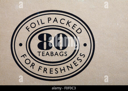 Foil packed for freshness 80 teabags logo on box of Marks & Spencer Luxury Gold teabags Stock Photo