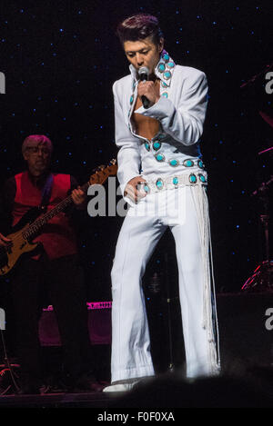 Memphis, Tennessee, USA. 12th August, 2015. Daisuke Kiryu from Kobe Harborland Japan at The 2015 Ultimate Elvis Tribute Artist Contest August 11 - 12 -13 2015 Orpheum Theatre, Memphis Tennessee Credit:  Catherine Brown/Alamy Live News Stock Photo