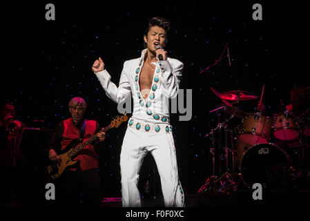 Memphis, Tennessee, USA. 12th August, 2015. Daisuke Kiryu from Kobe Harborland Japan at The 2015 Ultimate Elvis Tribute Artist Contest August 11 - 12 -13 2015 Orpheum Theatre, Memphis Tennessee Credit:  Catherine Brown/Alamy Live News Stock Photo