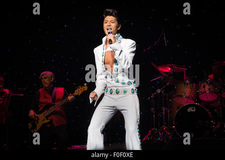 Memphis, Tennessee, USA. 12th August, 2015. Daisuke Kiryu from Kobe Harborland Japan at The 2015 Ultimate Elvis Tribute Artist Contest August 11 - 12 -13 2015 Orpheum Theatre, Memphis Tennessee Credit:  Catherine Brown/Alamy Live News Stock Photo