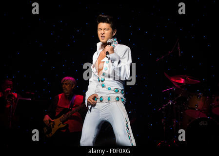 Memphis, Tennessee, USA. 12th August, 2015. Daisuke Kiryu from Kobe Harborland Japan at The 2015 Ultimate Elvis Tribute Artist Contest August 11 - 12 -13 2015 Orpheum Theatre, Memphis Tennessee Credit:  Catherine Brown/Alamy Live News Stock Photo