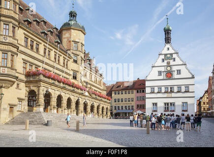 Marktplatz Market Square, Rothenburg ob der Tauber, Franconia, Bavaria, Germany Stock Photo