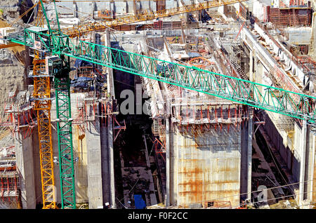 Panama canal extension on Atlantic side, chambers with water-saving basins, Gatun locks Stock Photo