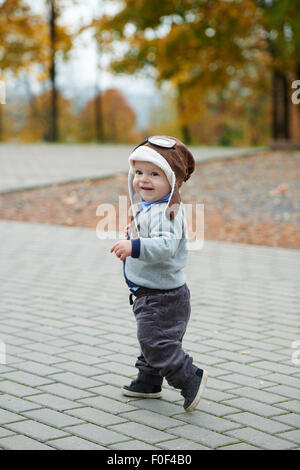 little boy in helmet pilot portrait Stock Photo