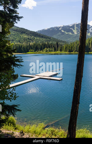 Swimming dock at Lost Lake, near Whistler, BC, Canada Stock Photo