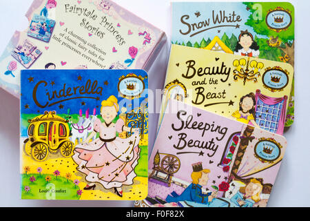 Fairytale Princess Stories - Sleeping Beauty, Cinderella, Beauty and the Beast, Snow White set on white background Stock Photo