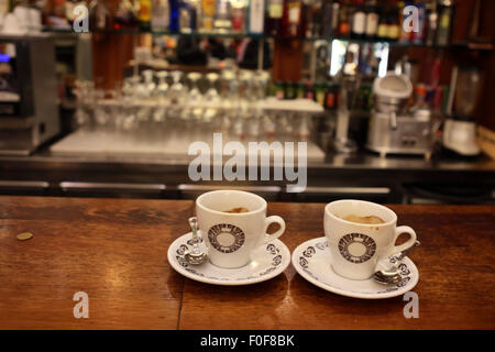 Espresso for two in a café bar on the Via dei Condotti, Rome. Stock Photo