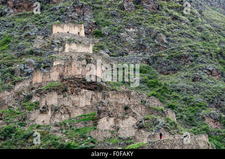 Pinkuylluna, Inca storehouses near Ollantaytambo. Cusco, Peru. Stock Photo