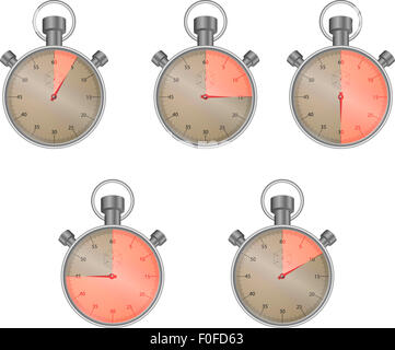 Stopwatch set with isolated sector. Ten and fifteen and thirty, watch icon, vector graphic illustration Stock Photo