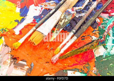 Painting tools on pallet. Stock Photo
